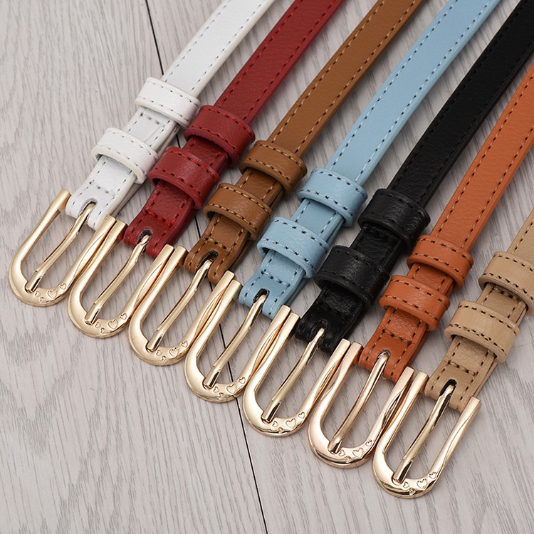 Dây nịt, thắt lưng nữ, bản nhỏ 1.2cm, da thật, khóa kim loại mạ màu đồng sáng W26