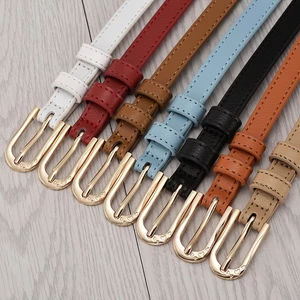 Dây nịt, thắt lưng nữ, bản nhỏ 1.2cm, da thật, khóa kim loại mạ màu đồng sáng W26