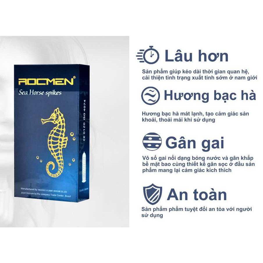 Ảnh Bao Cao Su Rocmen Cá Ngựa Xanh Gân Gai kéo dài thời gian 2 hộp lớn (20bao) -GEMHOME 3
