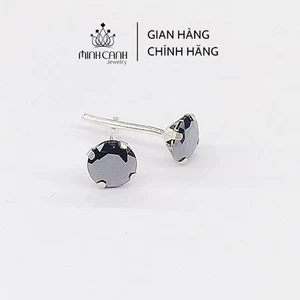 Bông Tai Nụ Đá Tròn Đen Chốt Bạc Ta - Minh Canh Jewelry