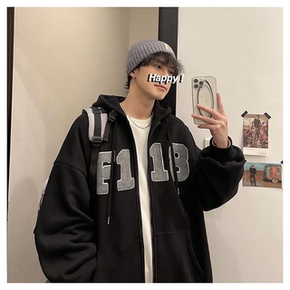 Áo nỉ HOODIES ZIP nam nữ màu đen in chữ dáng rộng dành cho mùa thu đông