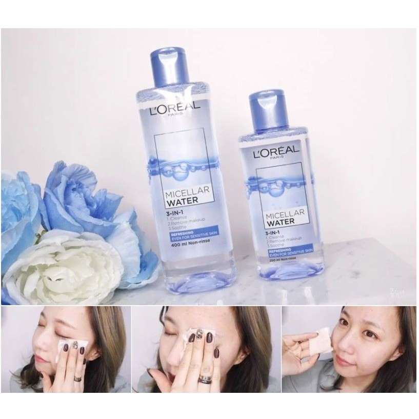 Nước tẩy trang làm sạch, dưỡng ẩm cho mọi loại da Loreal L’Oreal 3-in-1 Micellar Water 400ml