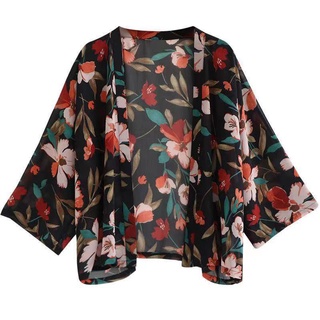 Phong Cách Hàn Quốc Nữ Voan Retro Boho Họa Tiết Hoa Hippie Mùa Hè Cardigan Kimono Hàng Có Sẵn Mới