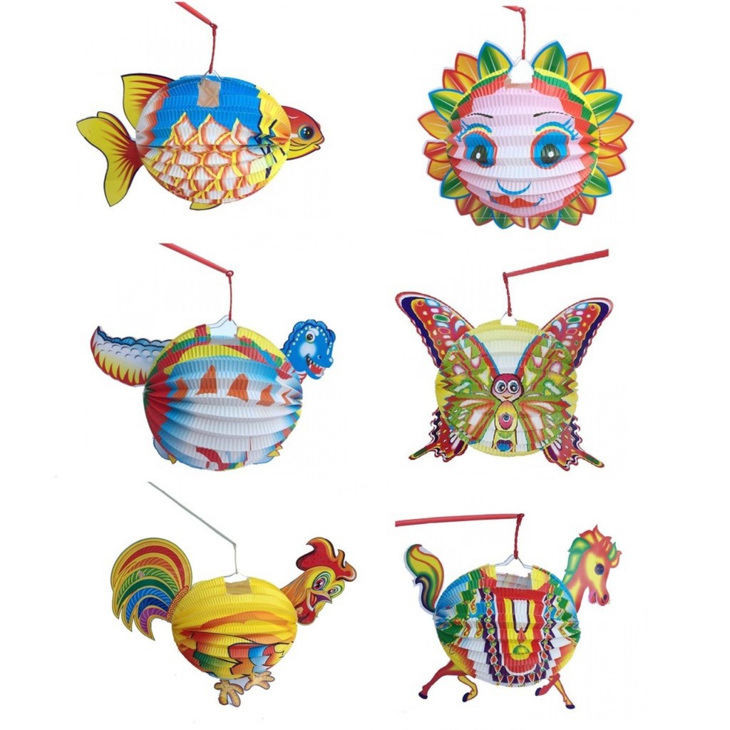 Set 10 đèn lồng giấy Trung thu cỡ trung hình con vật ngộ nghĩnh