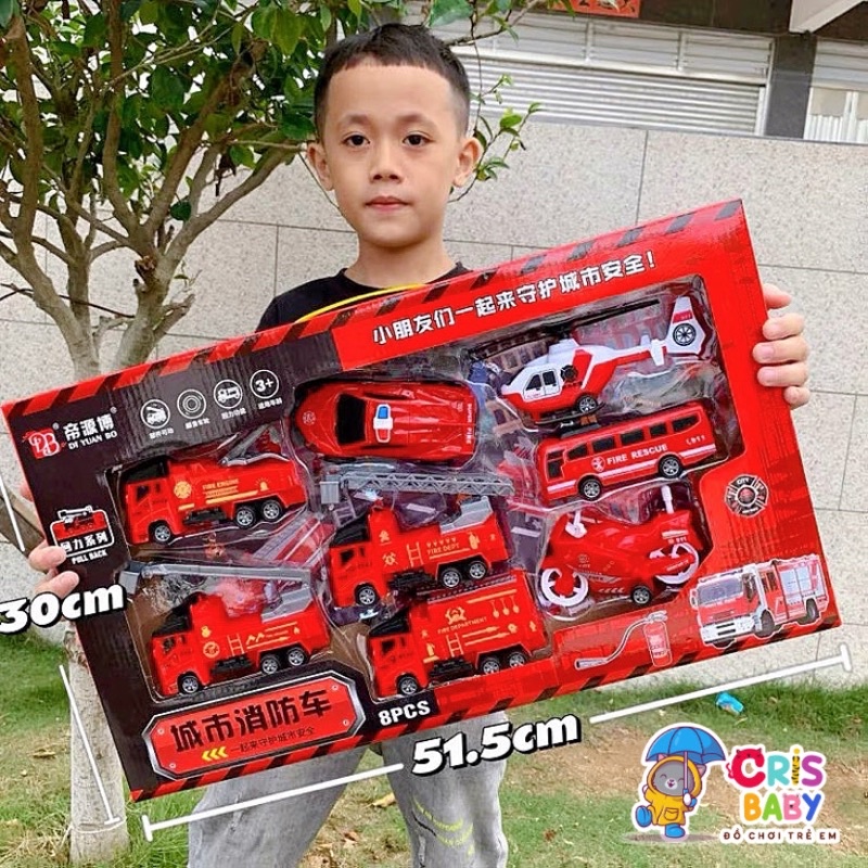BỘ ĐỒ CHƠI 8 XE CỨU HỘ THÀNH PHỐ, XE CỨU HOẢ, XE MÔ TÔ, TRỰC THĂNG CỨU ...