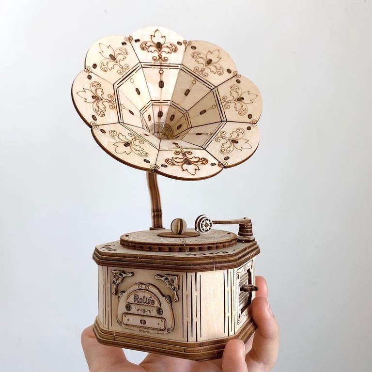 Ảnh Mô Hình Gỗ 3D Lắp Ráp ROBOTIME Máy Hát Cổ Điển Gramophone TG408 [chưa ráp] 1
