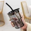 Cốc Thủy Tinh GORGOUS Có Nắp , Ly Uống Nước Kèm Ống Hút Và Bao Da Đi Kèm - 450ml Có 2 Màu - COC576