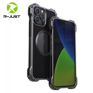 [R-JUST] Metal Carbon Fiber Magnetic Case For iPhone 16 ProMax 15 Plus 14 13 12 Pro Max 14Plus with Camera Lens Protection Phone Cover Slim Bumper Ốp Điện Thoại Sợi Carbon Từ Tính Có Khung Bảo Vệ Camera