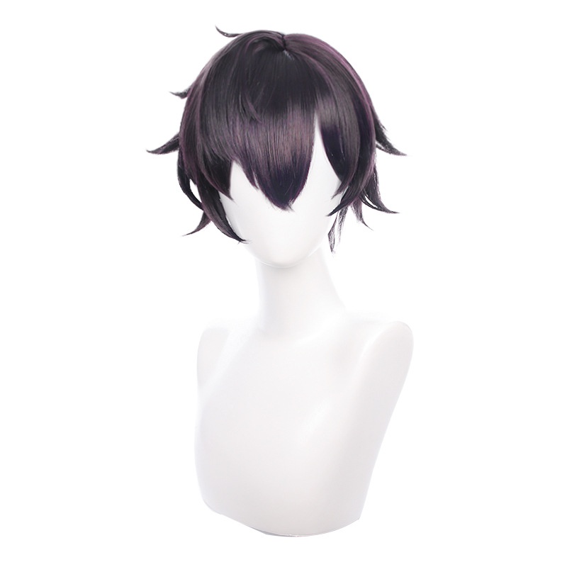 Gh ANYCOLOR Vtuber - Shoto Cosplay Tóc Giả Anime Shxtou Ngắn Tím Đậm Xoăn Tóc Lông Tơ Tóc Giả Halloween