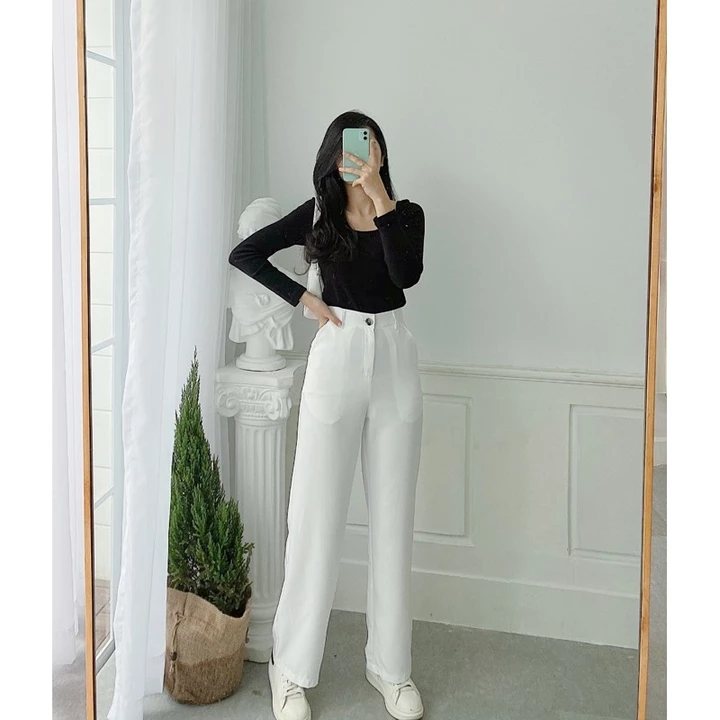 Quần Tây Nữ Ống Suông Lưng Cao Culottes Chất Dày (dài 100cm) - Tôn Dáng, Sang Chảnh, Quần Tây Nữ Ống Suông Vải Cát Nhật – 2