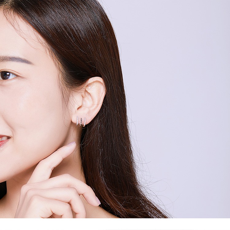 Bamoer Authentic 925 Sterling Sliver Twist Bông Tai Thời Trang CZ Phụ Kiện Nữ SCE585