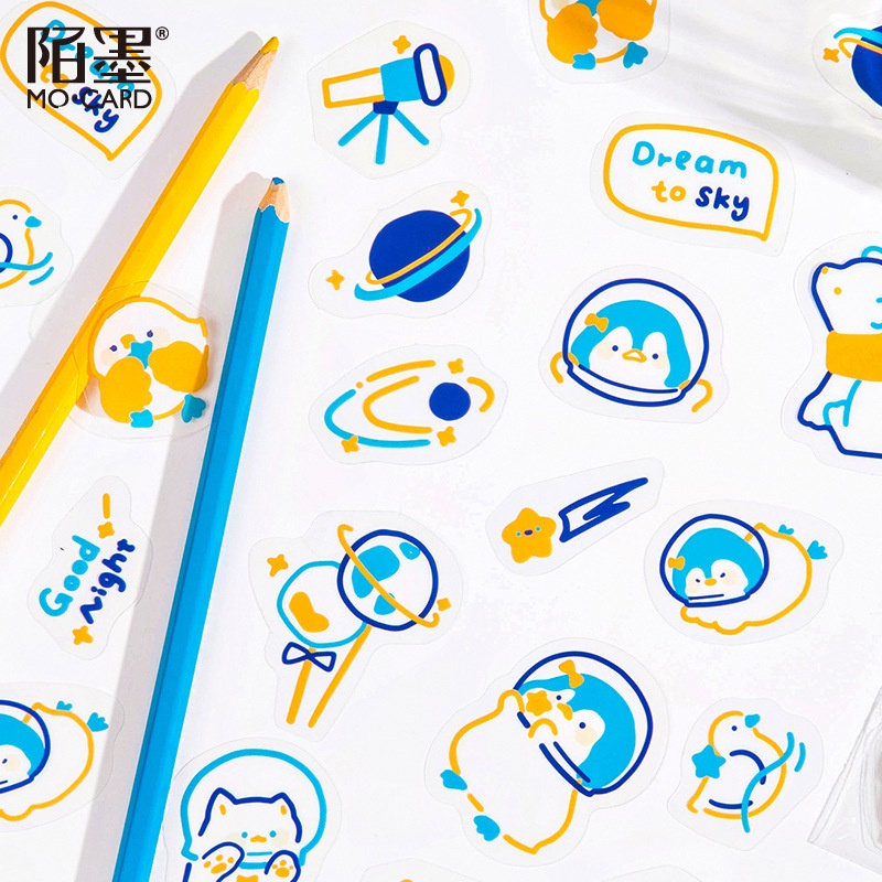 Sticker cute trong suốt giá rẻ set 45 miếng dán trang trí sổ mũ bảo hiểm bình nước điện thoại PET chống nước HD129-K51