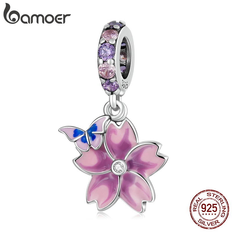 Hạt trang sức Bamoer SCC2185 925 bạc họa tiết hoa và bướm dùng làm đồ trang sức chuyên nghiệp
