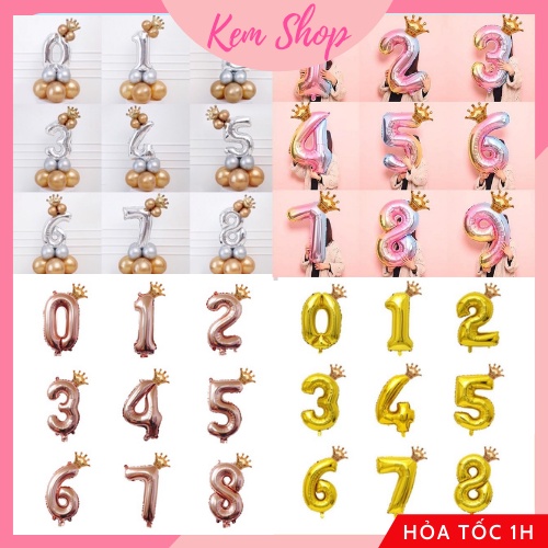 Set bóng số kèm vương miện size 16 inch trang trí sinh nhật - Kem Shop K142