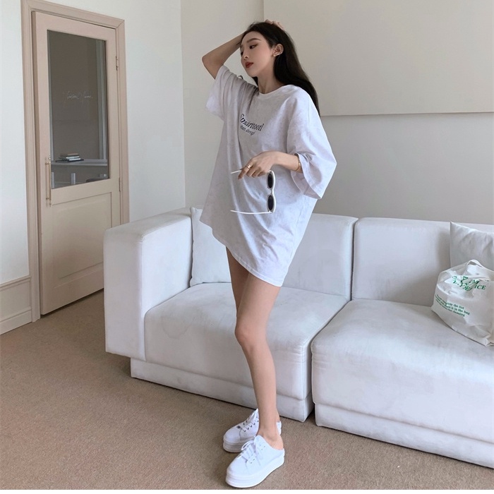 Áo thun SUXI ngắn tay cổ tròn dáng rộng họa tiết chữ đơn giản thời trang mùa hè dành cho nữ