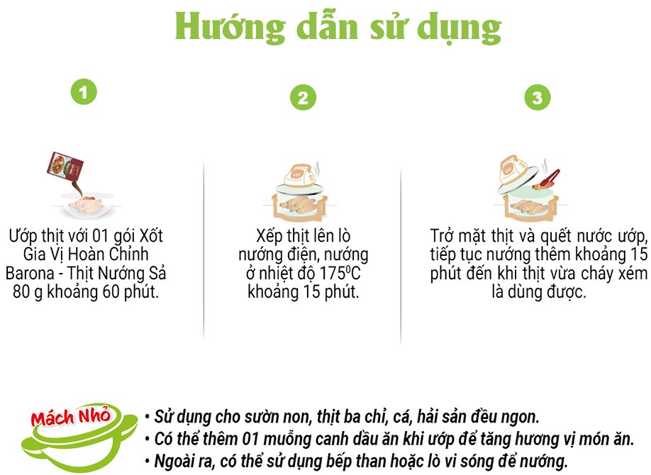 Mô tả Gia Vị Thịt Nướng Sả Barona 80g ướp ngon chuẩn vị không cần nêm nếm - 3