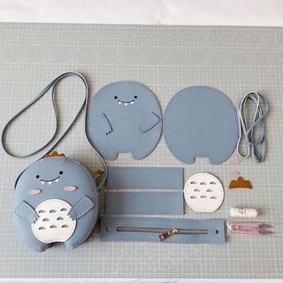 Bộ kit túi tự khâu, túi da tự làm hình khủng long béo ú handmade quà tặng ý nghĩa