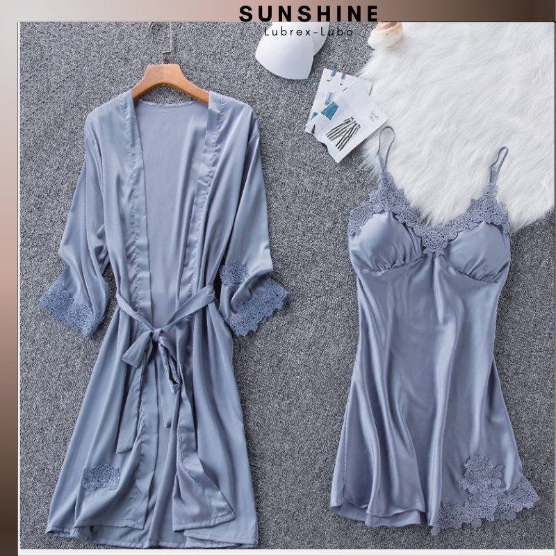 Sét Váy Ngủ Lụa Kèm Áo Choàng Ngủ Lụa Cao Cấp CÓ MÚT NGỰC SUNSHINE_LUABONGHOA