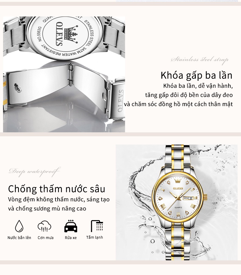Mô tả OLEVS Đồng hồ nữ Đeo Tay Chống Thấm Nước Bằng dây đeo Thép Không Gỉ Thời Trang 5563 - 3