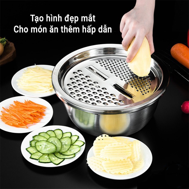 [GIÁ SỐC] Bộ Rổ Inox Kèm Nạo Rau Củ 3 Chi Tiết-Bộ rổ chậu kèm nạo đa ...