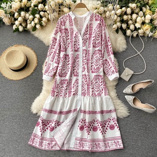 Đầm Maxi Tay Dài Dáng Rộng In Họa Tiết Hoa Phong Cách Hàn Quốc Thời Trang Mùa Hè Xinh Xắn Cho Nữ