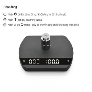 Volcano Cân điện tử Felicita Arc cho pha chế cà phê espresso đồ uống có đếm giờ pin sạc
