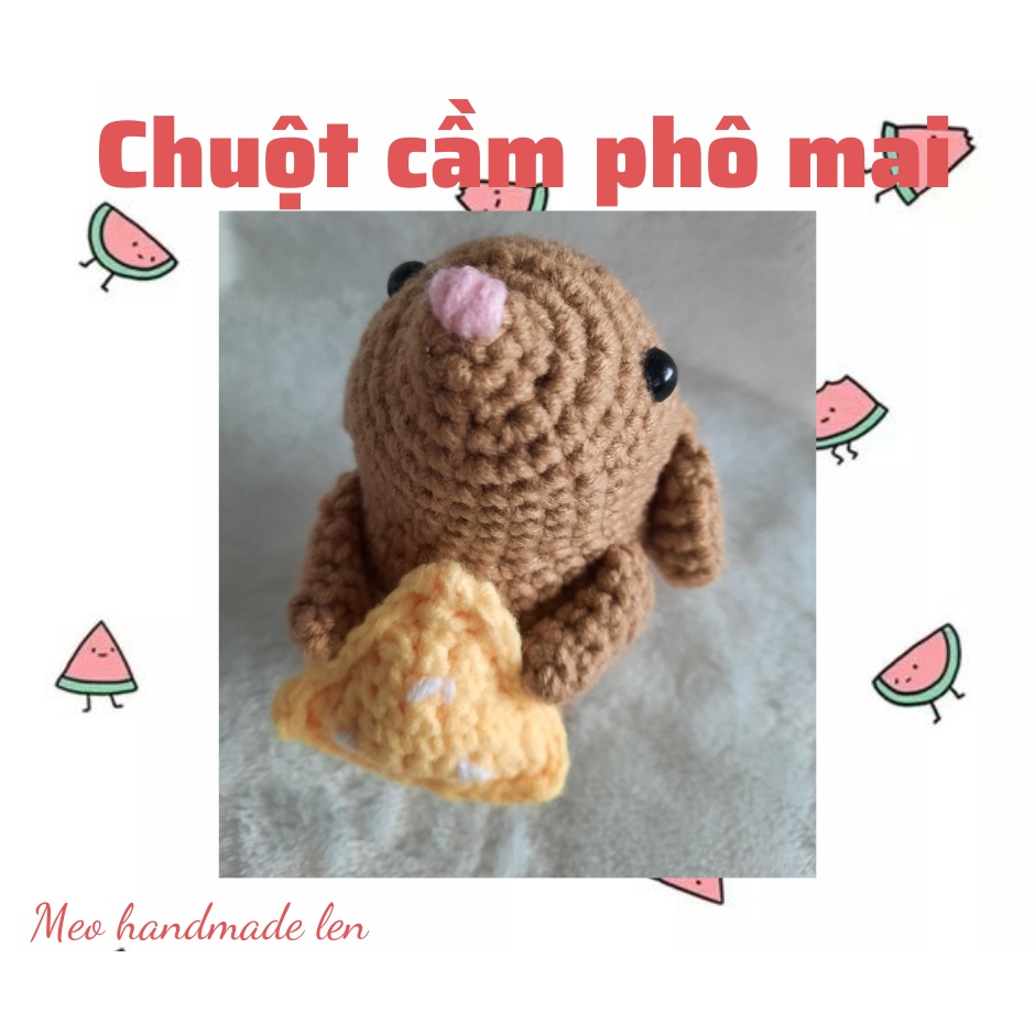 Chuột cầm phô mai - Handmade len - Amigurumi - Crochet (có chuông)