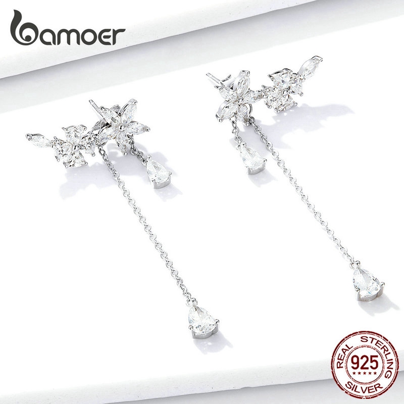 Bamoer Bông Tai bạc 925 Dáng Dài Phối Tua Rua Thời Trang Cho Nữ bse288