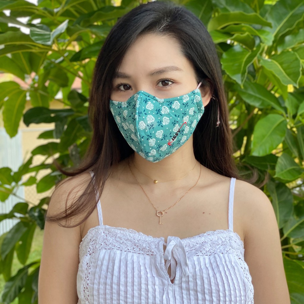 Ảnh Khẩu trang Kissy nữ size M hoa xanh vải cotton kháng khuẩn ngăn bụi mịn PM 2.5 chống tia UV M0-0041 2