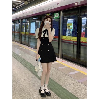 [V1.261] Váy Đen Phối Cổ Sơmi Kèm Nơ Siêu Xinh Có Ảnh Thật