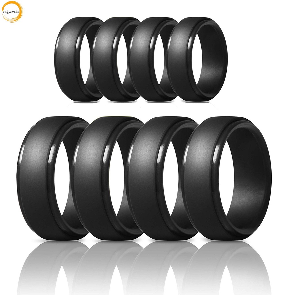 [Có Hàng] 8Mm Phổ Biến Sier Đen Nam Silicon Thoáng Mát Nhẫn Nữ Cao Su Cưới Nhẫn Thể Thao Môi Trường