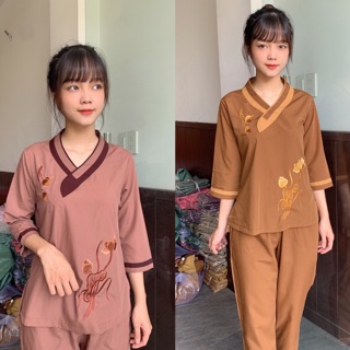 Đồ lam đi chùa _ đồ đi chùa cho nữ thêu sen nhiều màu