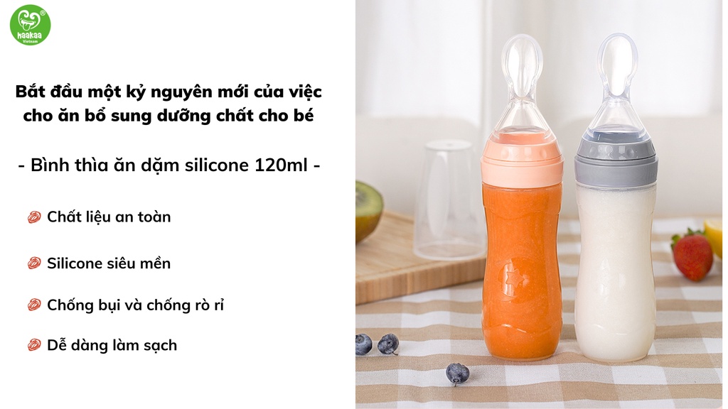 Mô tả Bình Thìa Ăn Dặm Bón Sữa Cao Cấp 2 in 1 Cho Bé 120ml Haakaa, New Zealand - 1