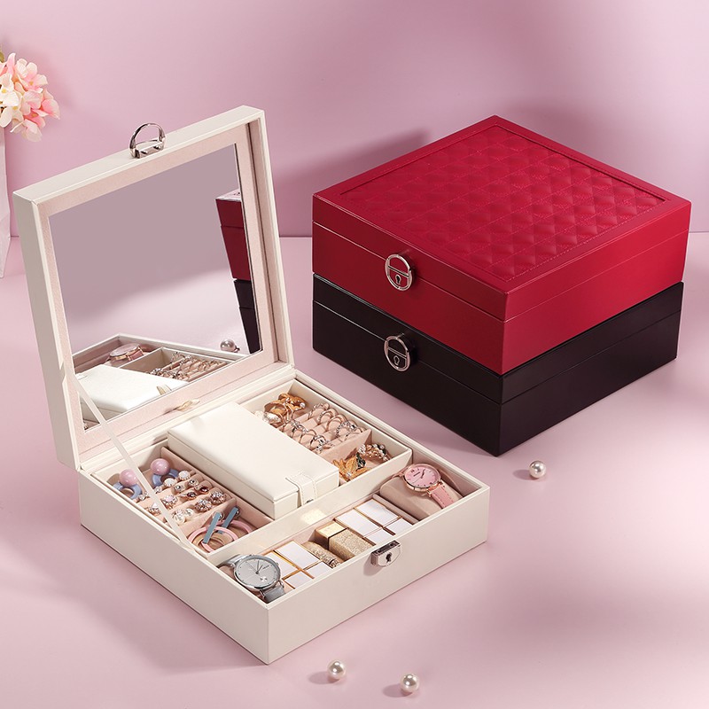 Hộp trang sức CASEGRACE có hai hộp nhỏ tháo rời tiện lợi bằng da PU và lót nhung sang