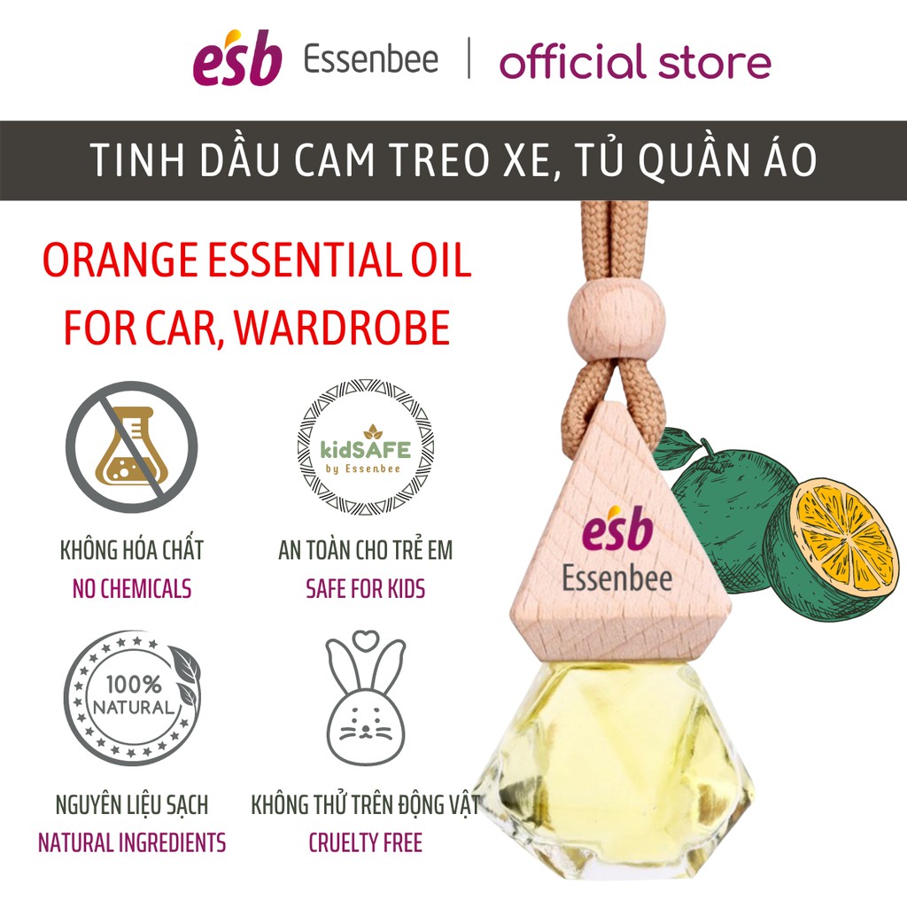 [Mã BMLTA35 giảm đến 35K đơn 99K] Tinh dầu Cam Essenbee treo xe, treo tủ quần áo - 10ml
