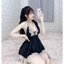 Đầm ngủ nữ vải satin, dáng xòe phối ren, tròng cổ, có mút ngực, mặc kèm quần trong kín đáo, có thắt dây ở phần ngực