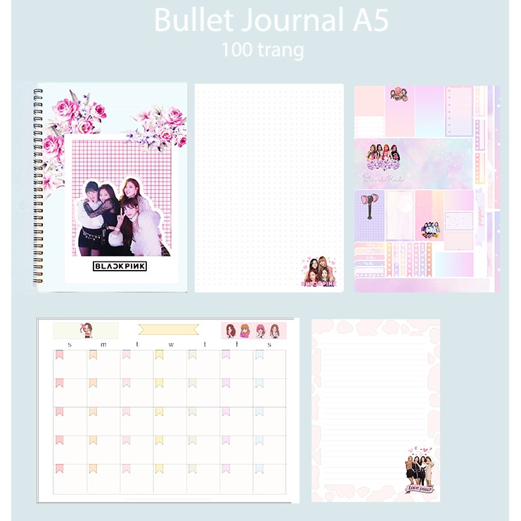 Sổ bullet journal blackpink SBJ1 A5 100 trang 160gsm blink chấm kẻ ...