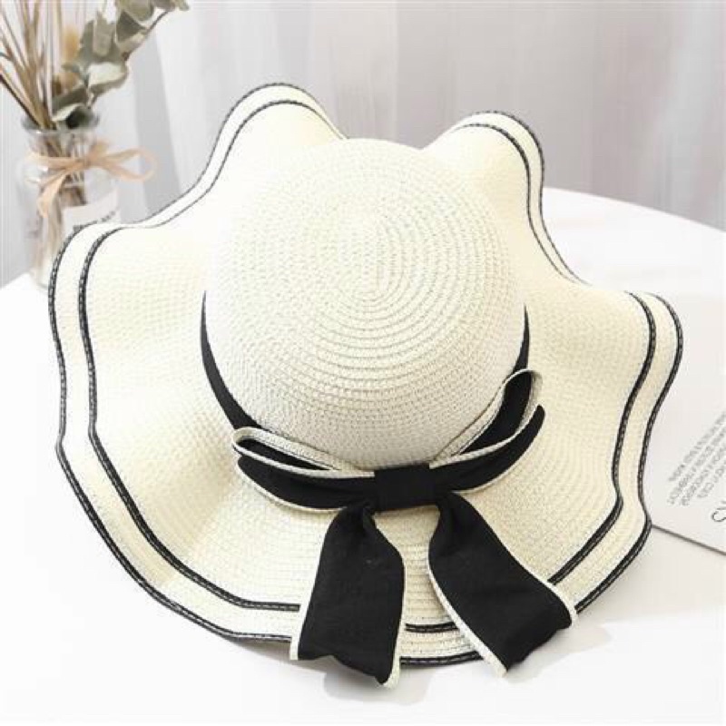 NÓN CÓI ĐI BIỂN VÀNH LƯỢN CÓ NƠ ĐEN CHO CÁT TIÊU THƯ XINH XẮN SIÊU ĐẸP
