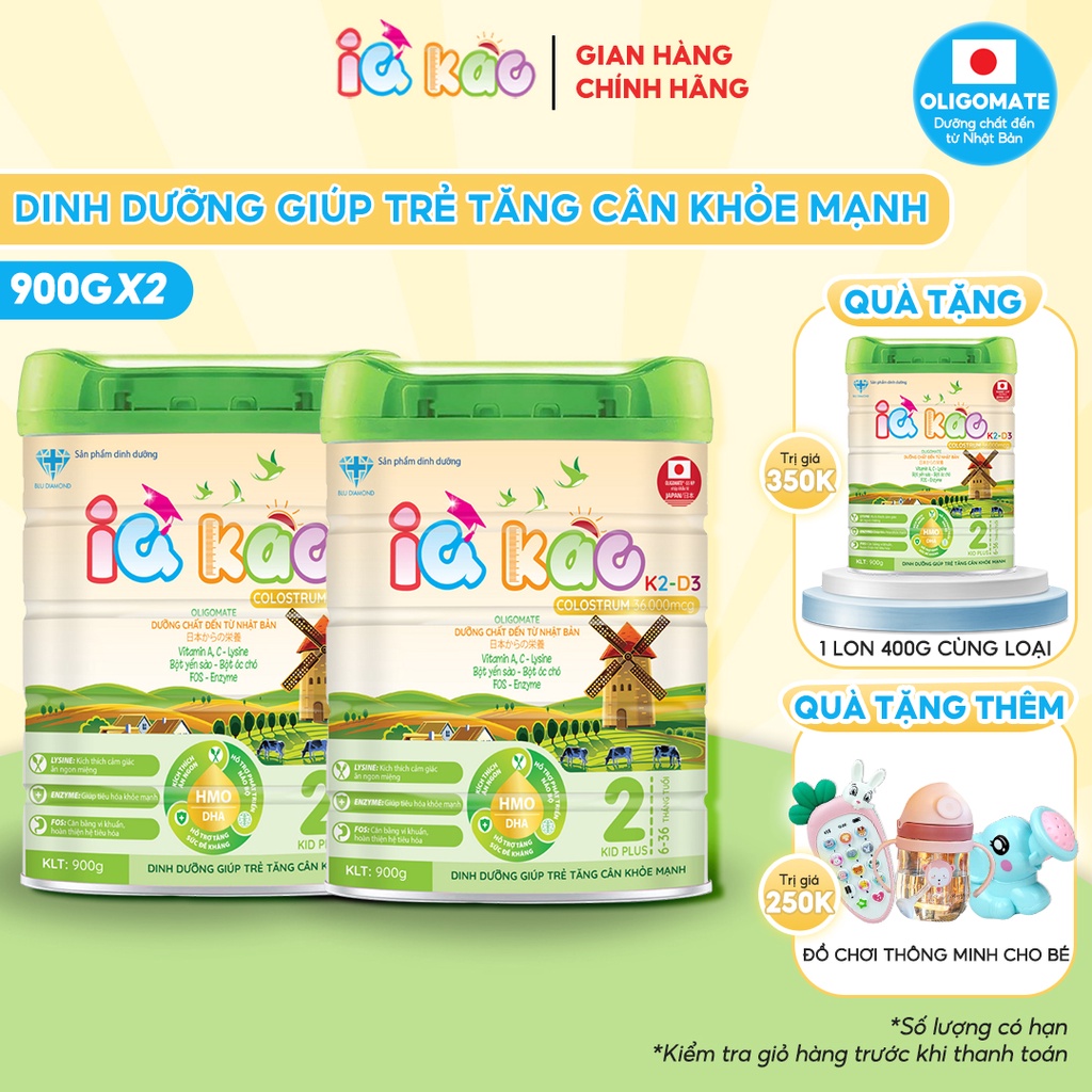 Combo sữa bột IQ KAO KID PLUS giúp bé ăn ngon tiêu hóa tốt hỗ trợ tăng cân hộp tăng sức đề kháng 900g