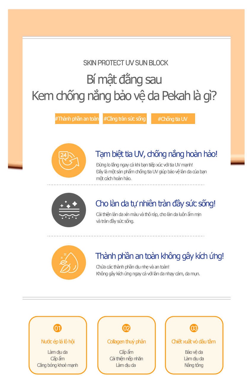 Mô tả Kem chống nắng vật lý PEKAH Hàn Quốc bảo vệ khỏi tia nâng tone nhẹ UV  Skin Protect UV Sun Block SPF 50+ PA+++ 70ml - 3