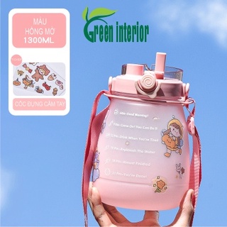 Cốc đựng nước cute Greeninterior dung tích 1300ml kèm dây đeo
