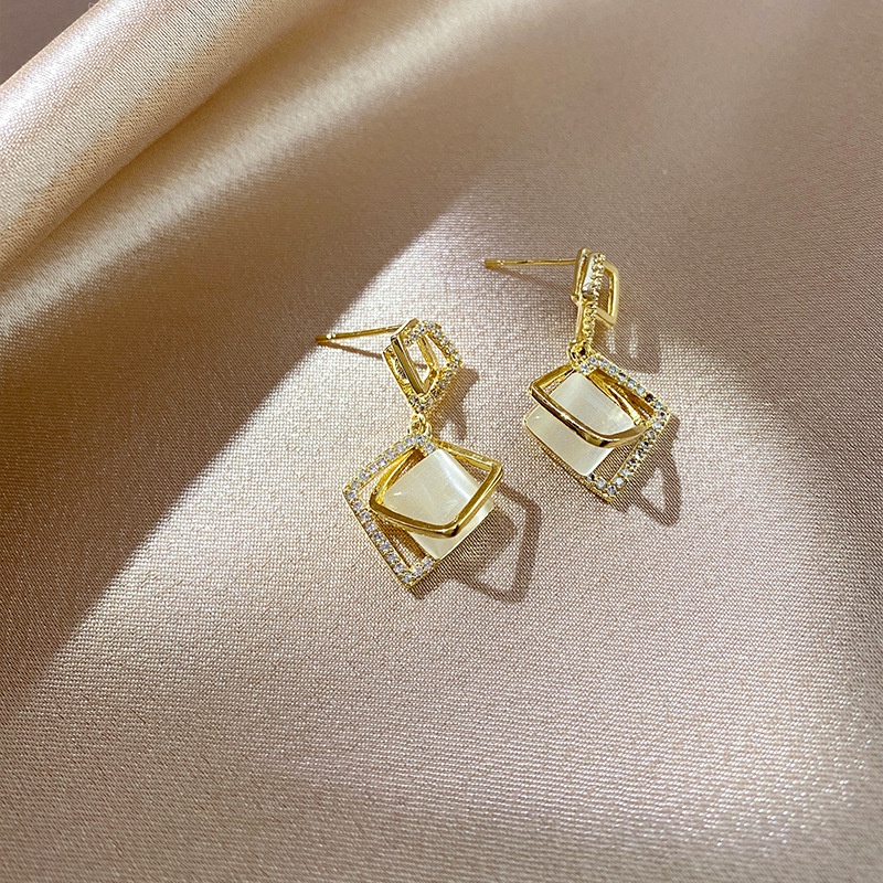 Bông tai nữ chuôi bạc 925 Eleanor Accessories đính đá khuyên tai dáng thả phụ kiện trang sức 2806
