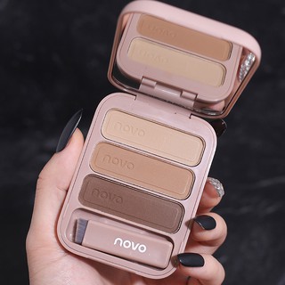 ♕Phấn Trang Điểm Lông Mày NOVO 3 Màu Tự Nhiên Chống Nước & Mồ Hôi Kèm Cọ Trang Điểm