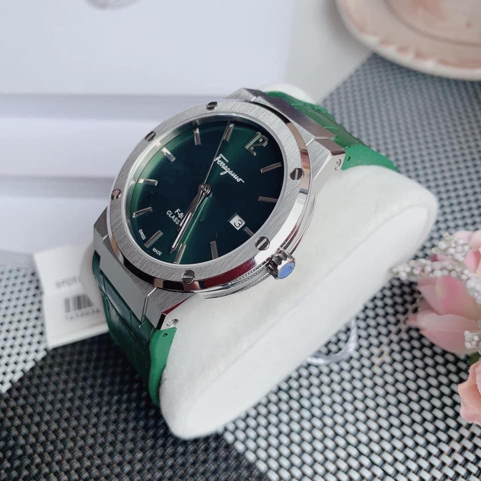 Salvatore Ferragamo F-80 Classic Green Dial Green Leather Strap Watch for Men - SFDT00119