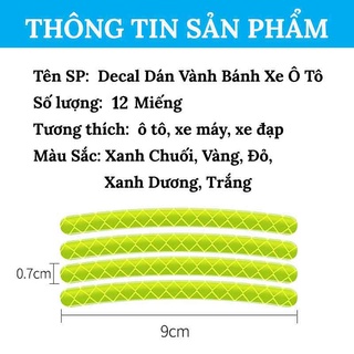 Bộ 12 Miếng Dán Phản Quang Trang Trí Vành Bánh Xe Ô Tô