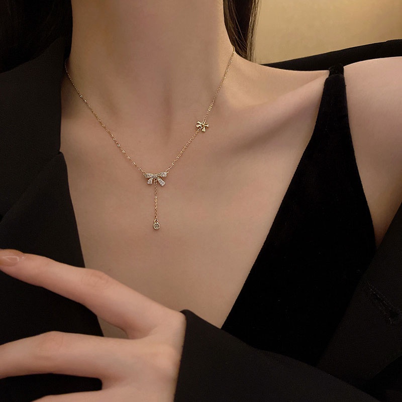 Vòng Cổ Choker Thép Titan Đính Nơ Tua Rua Phong Cách Mới