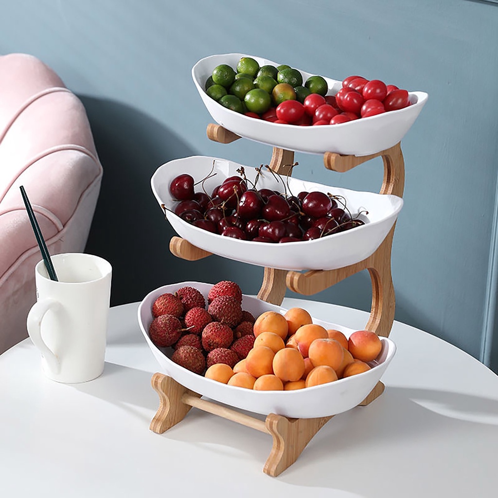 Giỏ Đựng Trái Cây Khung Gỗ Đứng Nhiều Lớp Kẹo Ăn Nhẹ Đĩa Trái Cây Kệ Bàn Trang Trí