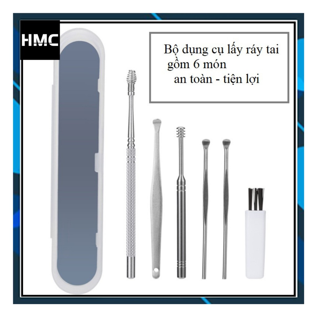 Bộ Dụng Cụ Ngoáy Tai Inox 6 Món-Bộ Lấy Ráy Tai Thép Không Rỉ 6 Món-Bộ ...