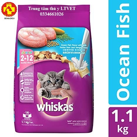 Thức ăn hạt whiskas junior 1.1kg cho mèo nhỏ vị hải sản và sữa thơm ngon bổ dưỡng