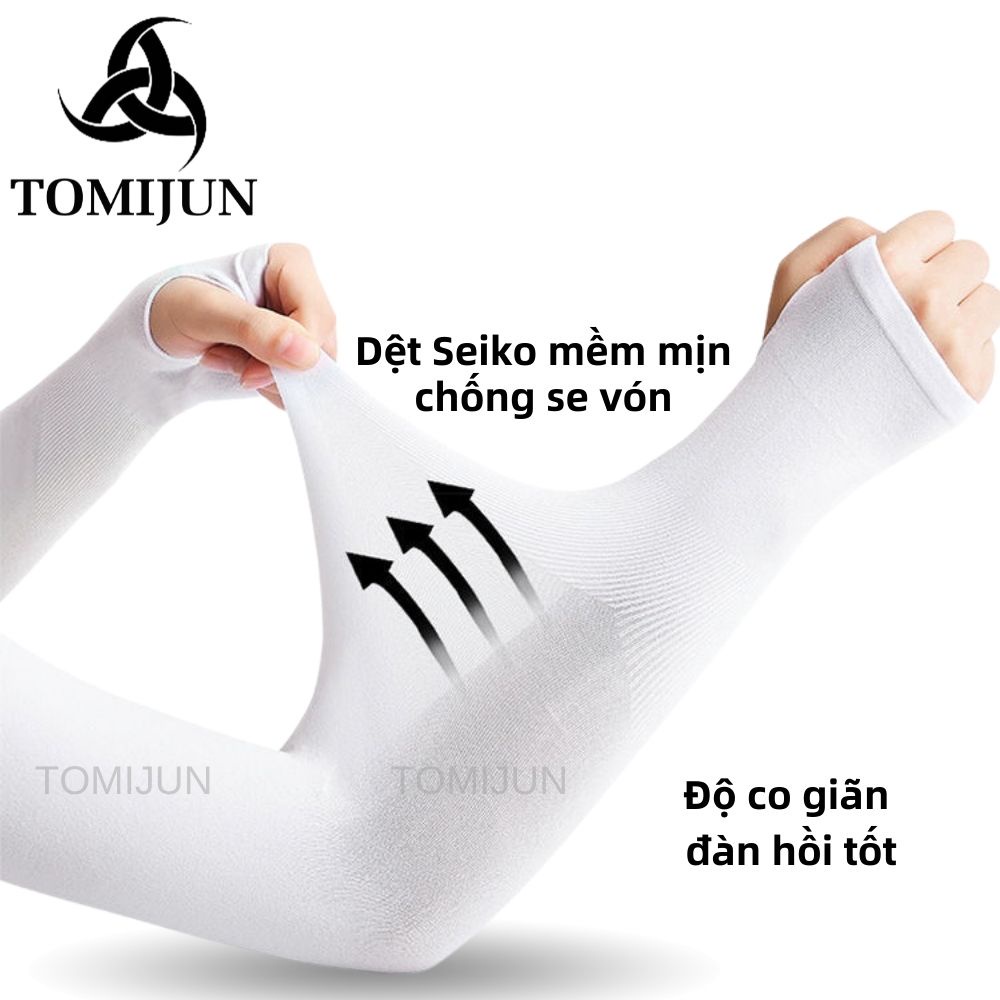 Găng tay chống nắng xỏ ngón, bao tay chơi thể thao ngoài trời, đi xe máy, chống tia UV, co giãn, dành cho nam nữ TOMIJUN
